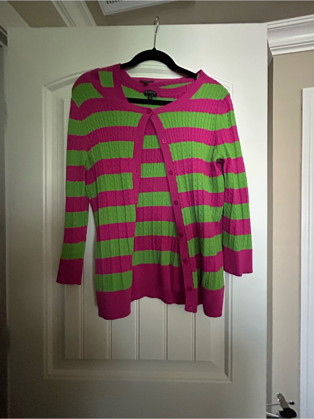 Talbots Striped Pink & Green Women's twin set.  Includes cardigan & shell.